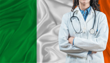 Medical professional on Ireland flag. Healthcare and wellness in Ireland, Conceptの写真素材