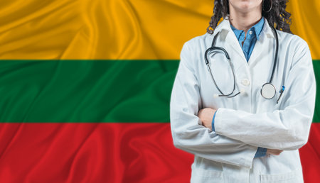 Medical professional on Lithuania flag. Healthcare and wellness in Lithuania, Conceptの写真素材