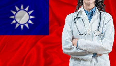 Medical professional on Taiwan flag. Healthcare and wellness in Taiwan, Conceptの写真素材