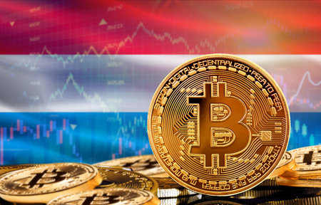 Investors in cryptocurrency and Blockchain Technology in Luxembourg, Concept. Bitcoin with...