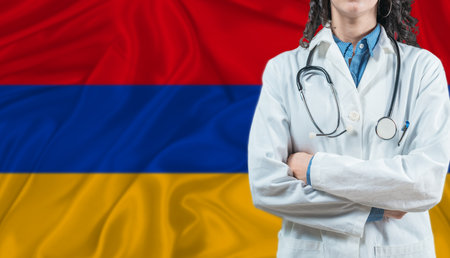 Medical professional on Armenia flag. Healthcare and wellness in Armenia, Conceptの写真素材