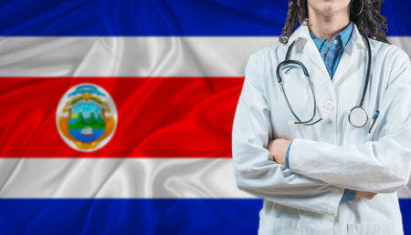 Medical professional on Costa Rican flag. Healthcare and wellness in Costa Rica, Conceptの写真素材