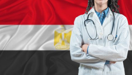 Medical professional on Egypt flag. Healthcare and wellness in Egypt, Conceptの写真素材