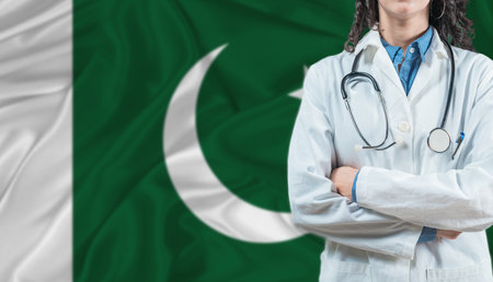 Medical professional on Pakistan flag. Healthcare and wellness in Pakistan, Conceptの写真素材