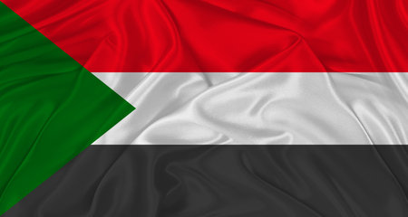 Flag of Sudan with cloth texture Close up of Sudan flag wavingの写真素材