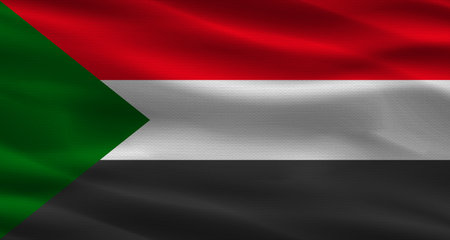 Sudan flag with fabric texture Realistic flag of Sudan wavingの写真素材