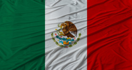 Mexican flag waving. Flag of Mexico with cloth textureの写真素材