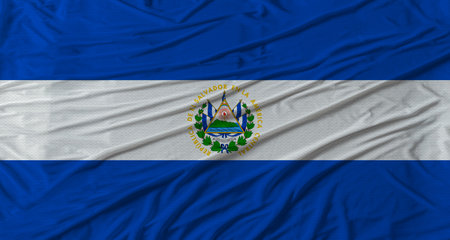 Salvadoran flag waving. Flag of El Salvador with cloth textureの写真素材