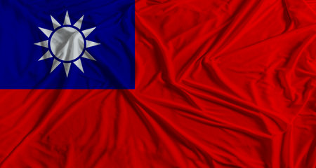 Taiwanese flag with fabric texture background. National flag of Taiwanの写真素材
