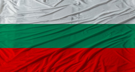 Bulgarian flag waving. Flag of Bulgaria with cloth textureの写真素材