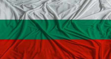 Bulgarian flag with fabric texture background. National flag of Bulgariaの写真素材