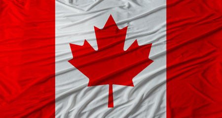 Canadian flag waving. Flag of Canada with cloth textureの写真素材