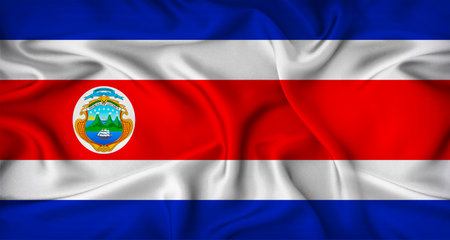 Realistic Costa Rican flag waving. Close up of flag of Costa Rica with cloth textureの写真素材