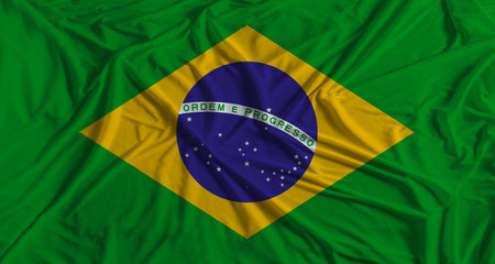 Brazilian flag with fabric texture background. National flag of Brazilの写真素材