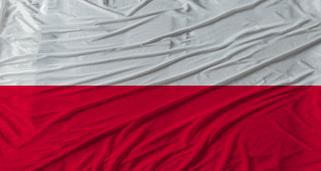 Polish flag waving. Flag of Poland with cloth textureの写真素材