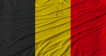 Belgian flag waving. Flag of Belgium with cloth textureの写真素材