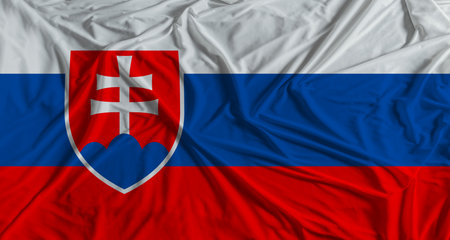 Slovak flag with fabric texture background. National flag of Slovakiaの写真素材