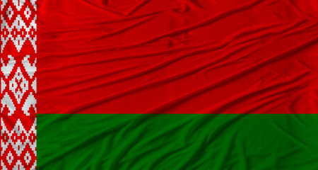 Belarusian flag waving. Flag of Belarus with cloth textureの写真素材