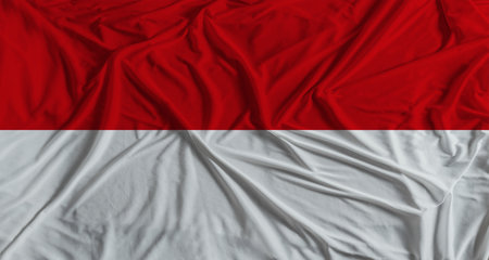 Monaco flag with fabric texture background. National flag of Monacoの写真素材