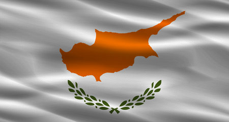 Cyprus flag with fabric texture. Realistic flag of Cyprus wavingの写真素材