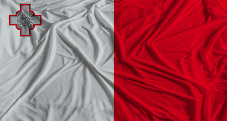 Maltese flag with fabric texture background. National flag of Malta with cloth textureの写真素材