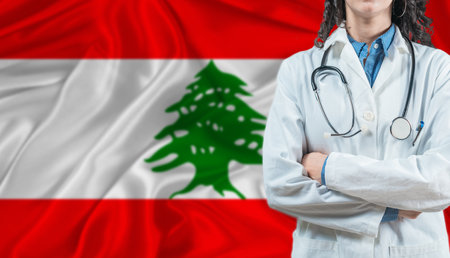 Medical professional on Lebanon flag. Healthcare and wellness in Lebanon, Conceptの写真素材