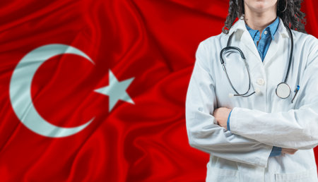 Medical professional on Turkey flag. Healthcare and wellness in Turkey, Conceptの写真素材