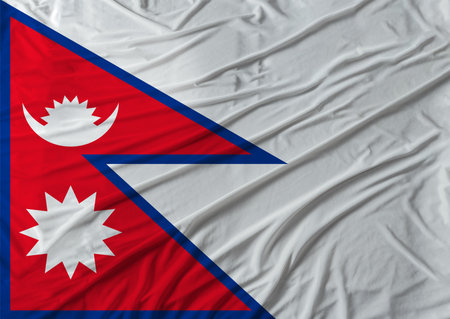 Close up of Nepal flag waving. Flag of Nepal with cloth textureの写真素材