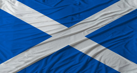 Scottish flag waving. Flag of Scotland with cloth textureの写真素材