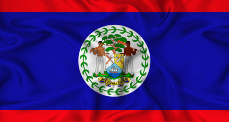 Realistic Belize flag waving. Close up of flag of Belize with cloth textureの写真素材