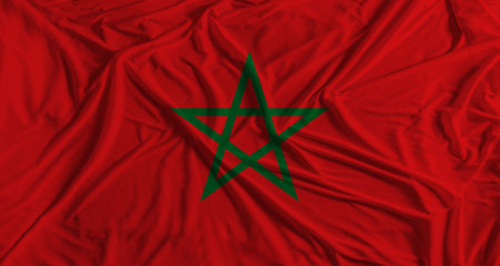 Morocco flag with fabric texture background. National flag of Morocco with cloth textureの写真素材