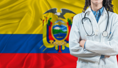 Medical professional on Ecuador flag. Healthcare and wellness in Ecuador, Conceptの写真素材