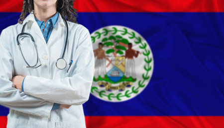 Medical professional on Belize flag. Healthcare and wellness in Belize, Conceptの写真素材