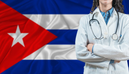 Medical professional on Cuba flag. Healthcare and wellness in Cuba, Conceptの写真素材
