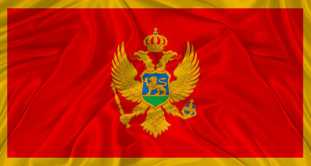 Montenegrin flag with fabric texture. Realistic flag of Montenegro waving, National flagの写真素材