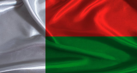 Madagascar flag with cloth textured background. National flag of Madagascar with realistic textureの写真素材