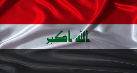 National flag of Iraq with cloth texture. Iraq flag with realistic texture backgroundの写真素材
