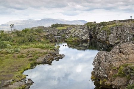 National Park of Thingvellir (Iceland). It is the site of a rift valley that marks the crest of the Mid-Atlantic Ridgeの写真素材