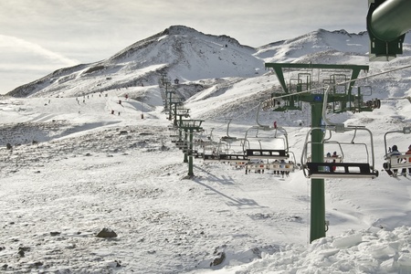 Chair lift in a ski resort (Formigal, Huesca, Spain)の写真素材