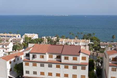 Views of Santa Pola town with Tabarca islet at the backgroundの写真素材