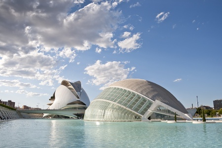 General views of View of The Hemispheric  and Palau de les Arts Reina Sofia at The City of Arts and Sciences on August 26, 2011 in Valencia, Spain  It is an architectural complex designed by famous Santiago Calatrava  のeditorial素材