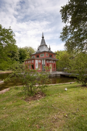 Little Fisherman House  It is located in Retiro Park, Madrid, Spain  It was built by King Ferdinand VII, and is one of the few remaining examples of buildings that graced de private gardens of royaltyのeditorial素材