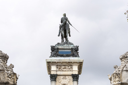 Detail of Monument to King Alfonso XII, located in Retiro Park, Madrid, Spain. The monument is 30 meters high, 86 meters long, and 58 meters wide and was designed by Jose Grases Riera, and inaugurated on June 6, 1922のeditorial素材