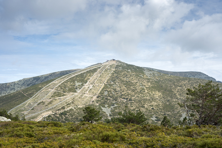 Views of Navacerrada Ski resort from Siete Picos (Seven Peaks) range, in Guadarrama Mountains National Park, provinces of Segovia and Madrid, Spainのeditorial素材