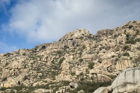 Granitic rock formations in La Pedriza, Guadarrama Mountains National Park, province of Madrid,...