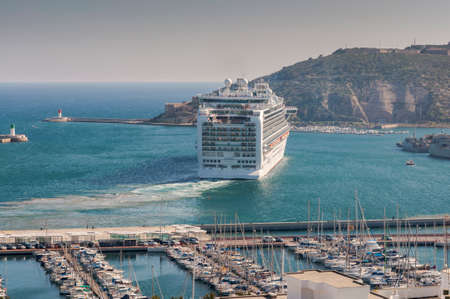 CARTAGENA, SPAIN - APRIL 12, 2017: Cruise leaving the port of Cartagena, in the province of Murcia, Spainのeditorial素材