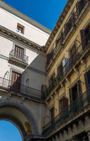 MADRID, SPAIN - MAY 7, 2017: The Ciudad Rodrigo door, one of the nine entrances to enter in the Plaza Mayor (Main Square), of Madrid, Spainのeditorial素材