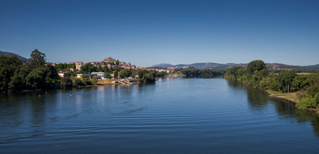 Views of the River Minho from the International Bridge of Tui, Valenca do Minho, Portugalの写真素材