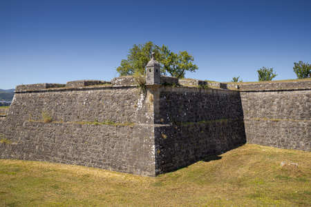 Defensive walls of the Fortress of Valenca do Minho, a historic city in the province of Viana do Castelo, Portugal. The first walls were built in the 13th centuryの写真素材