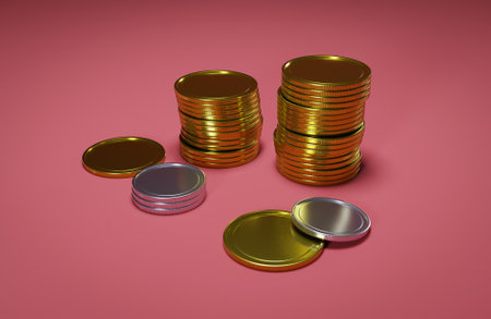 Stacked gold and silver coins, illustration